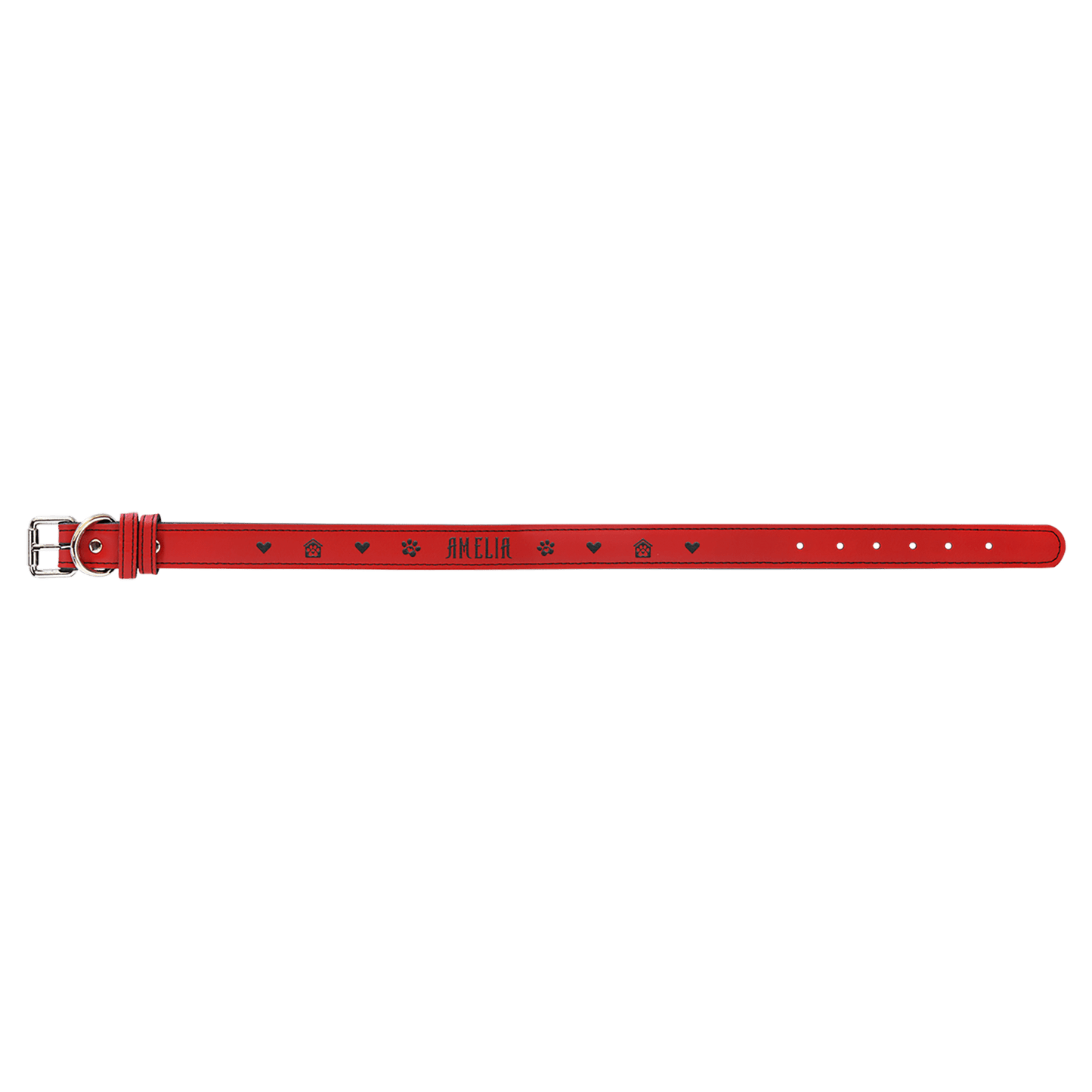 Red large laser engraved leatherette dog collar personalized pet ID