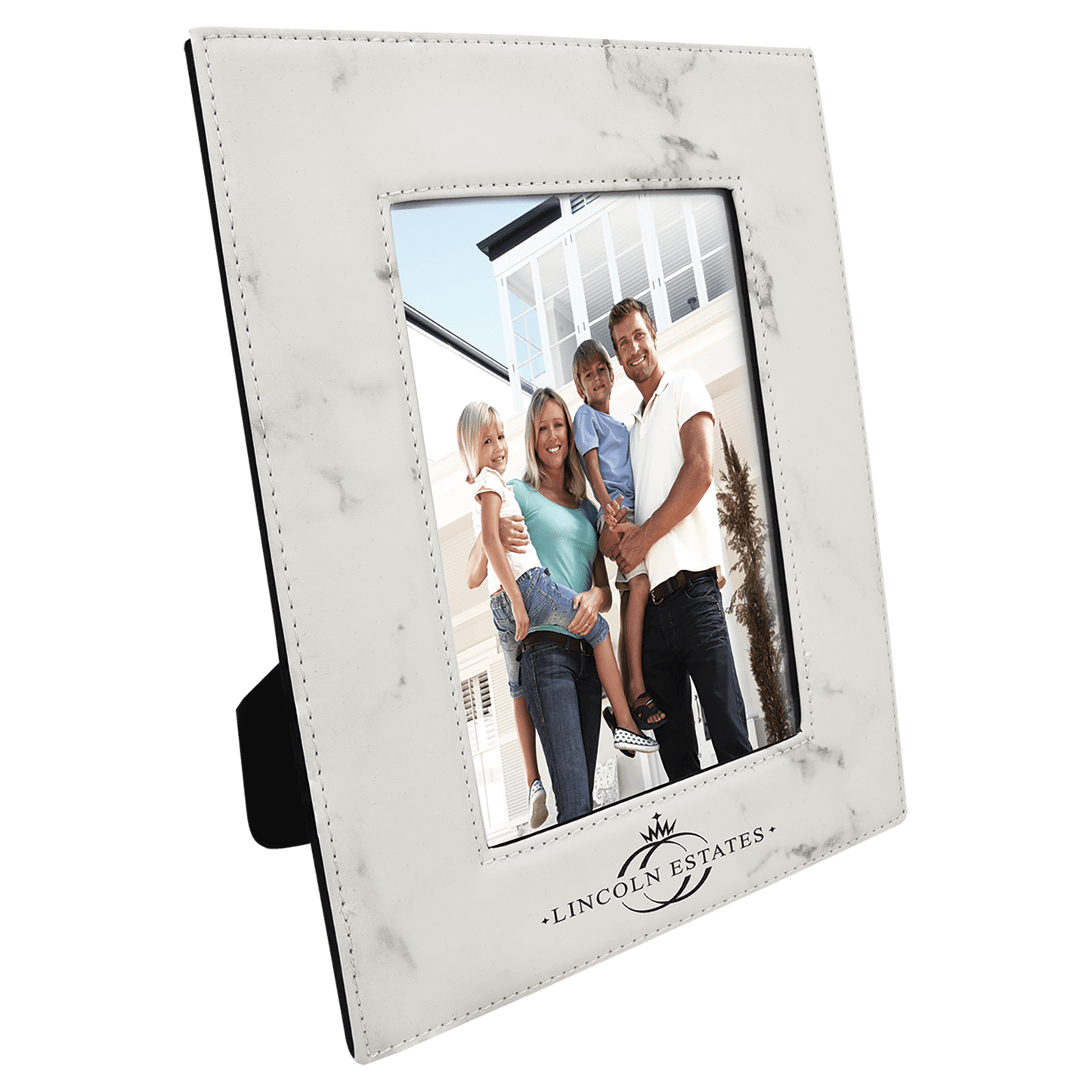 5" x 7" White Marble Laserable Leatherette Photo Frame