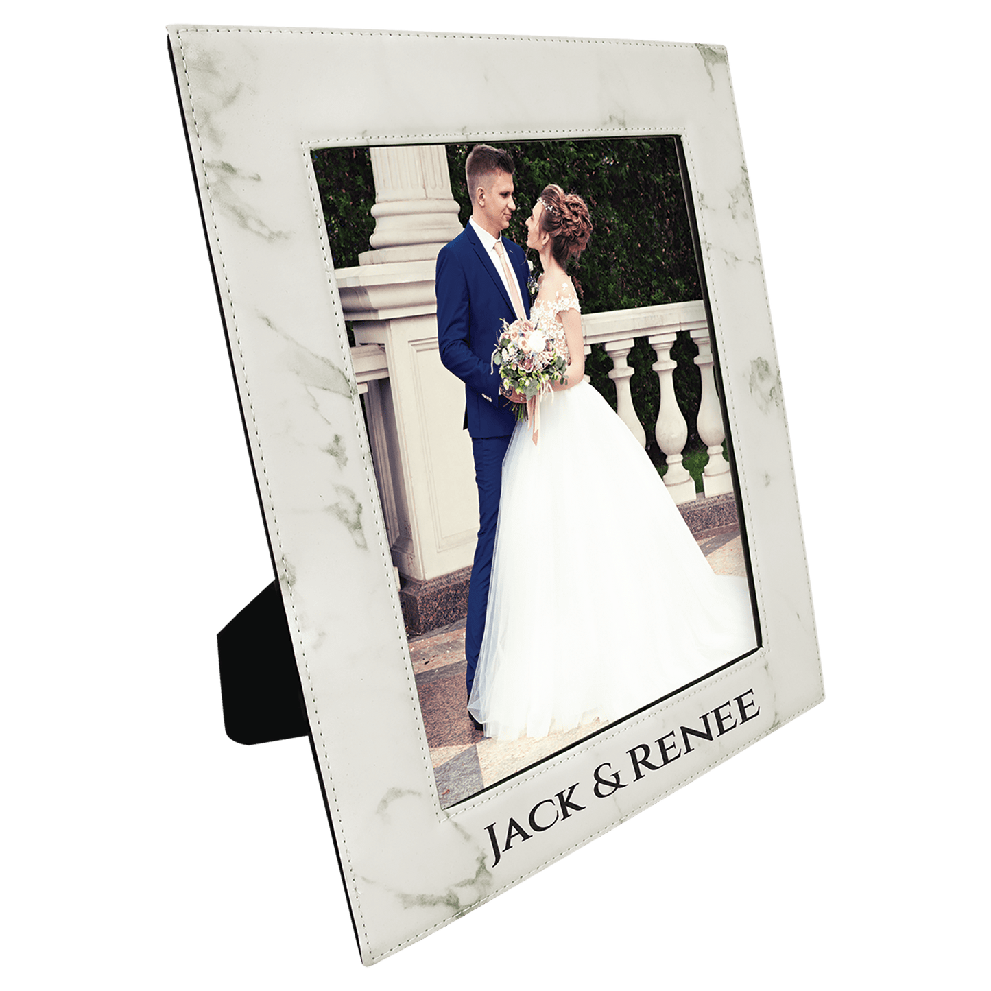 8" x 10" White Marble Laserable Leatherette Photo Frame