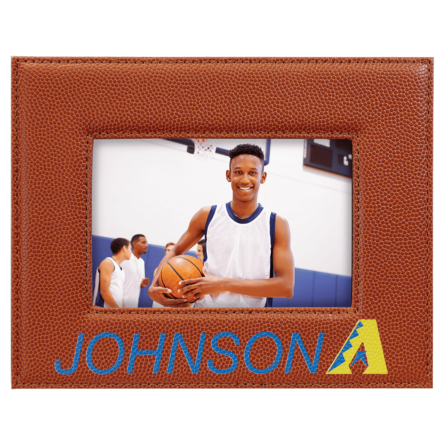 Basketball 4" x 6" laser engravable leatherette photo frame personalized gift