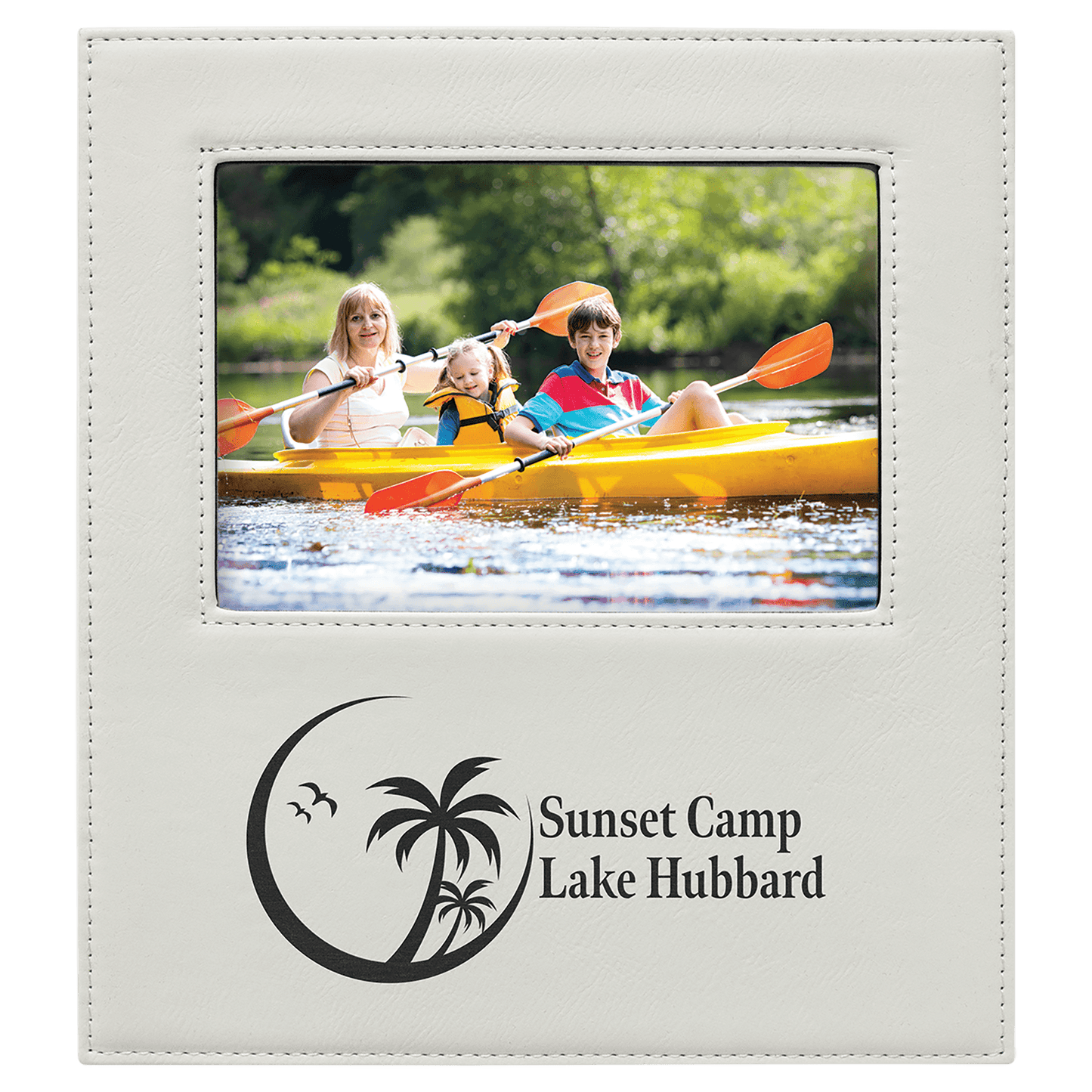 White 5" x 7" laser engravable leatherette photo frame personalized gift