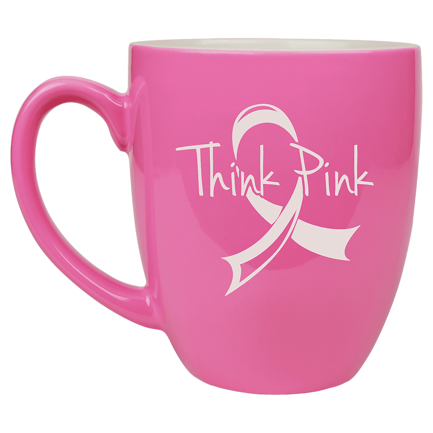 Personalized 16 oz. black ceramic bistro coffee mug with custom engraved name or message in white