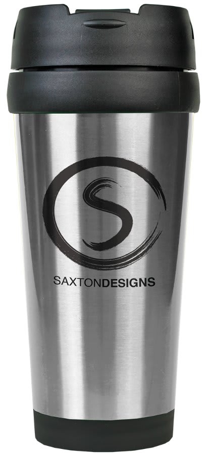Personalized 16 oz. insulated stainless steel travel mug with custom engraved name or message