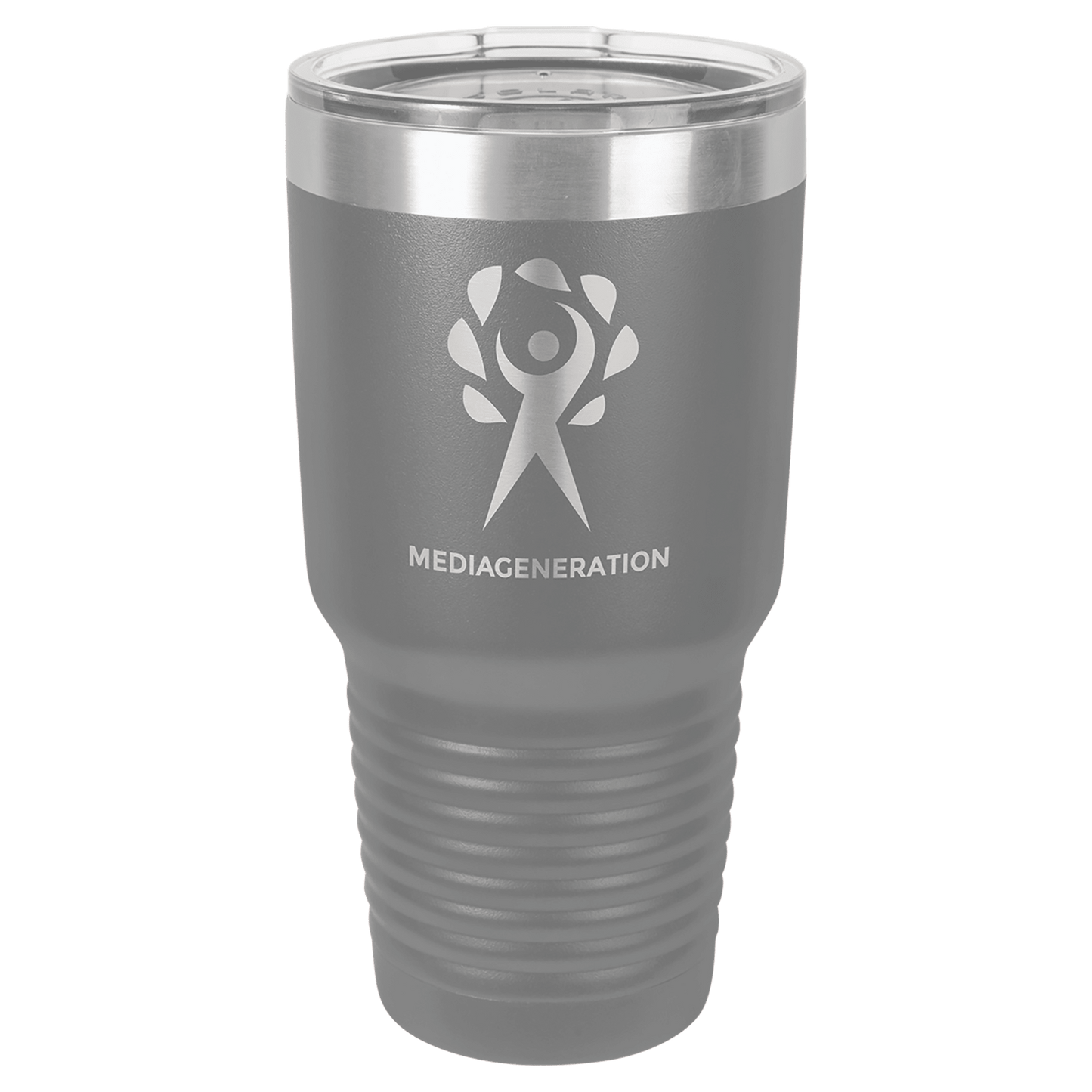 Personalized 30 oz. dark gray ringneck tumbler with logo lid and custom engraved name or design