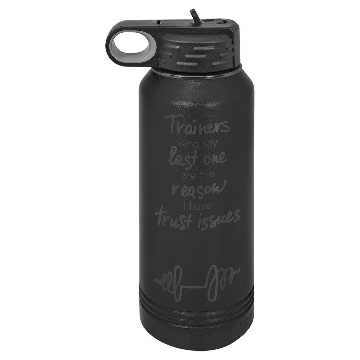 Personalized 32 oz. insulated stainless steel water bottle with flip-top lid and custom engraved name
