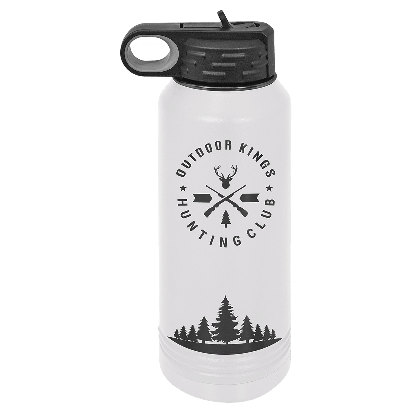 Personalized 32 oz. White/Ghost Black ION-plated insulated water bottle with custom engraved name