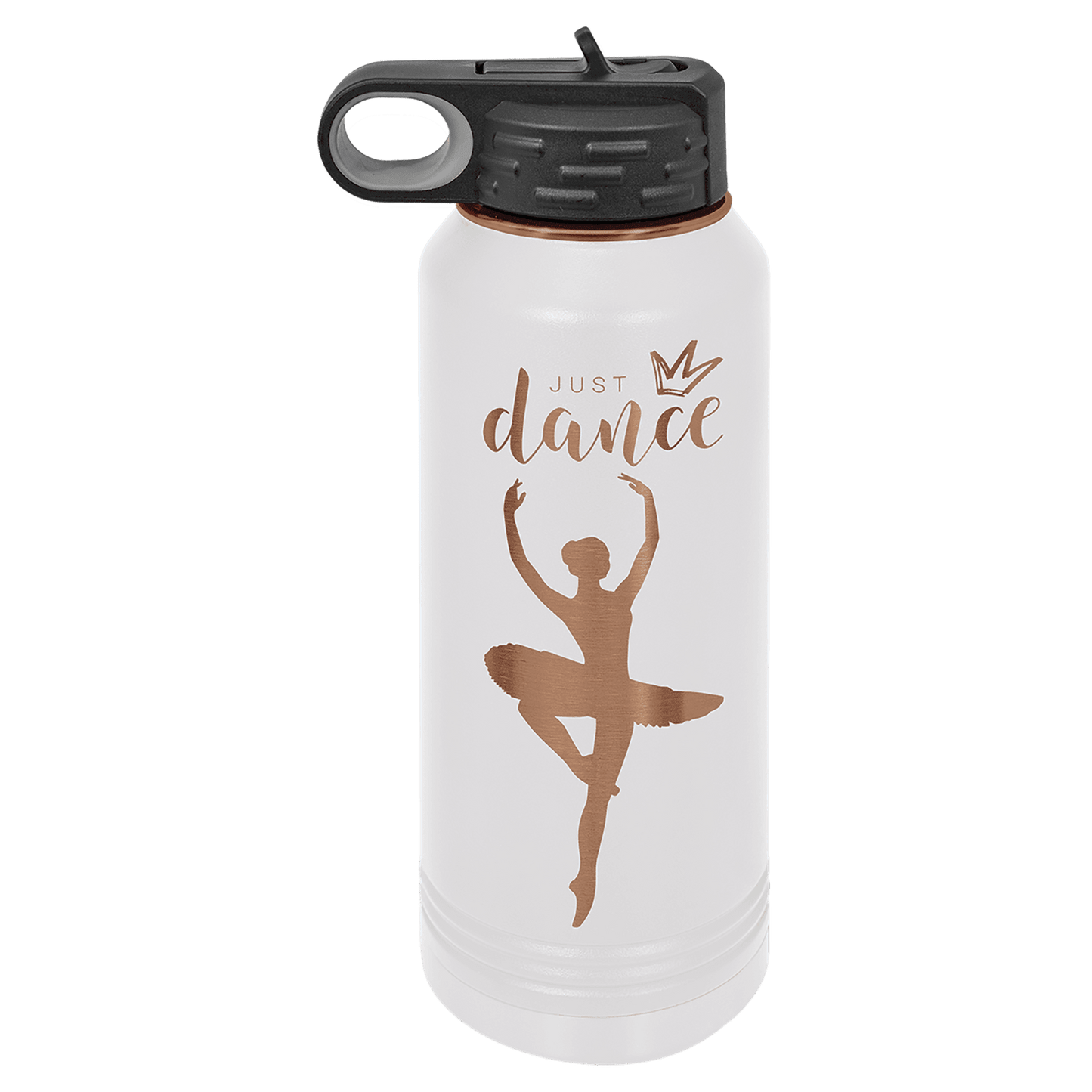 Personalized 32 oz. White/Rose Gold ION-plated insulated water bottle with custom engraved name