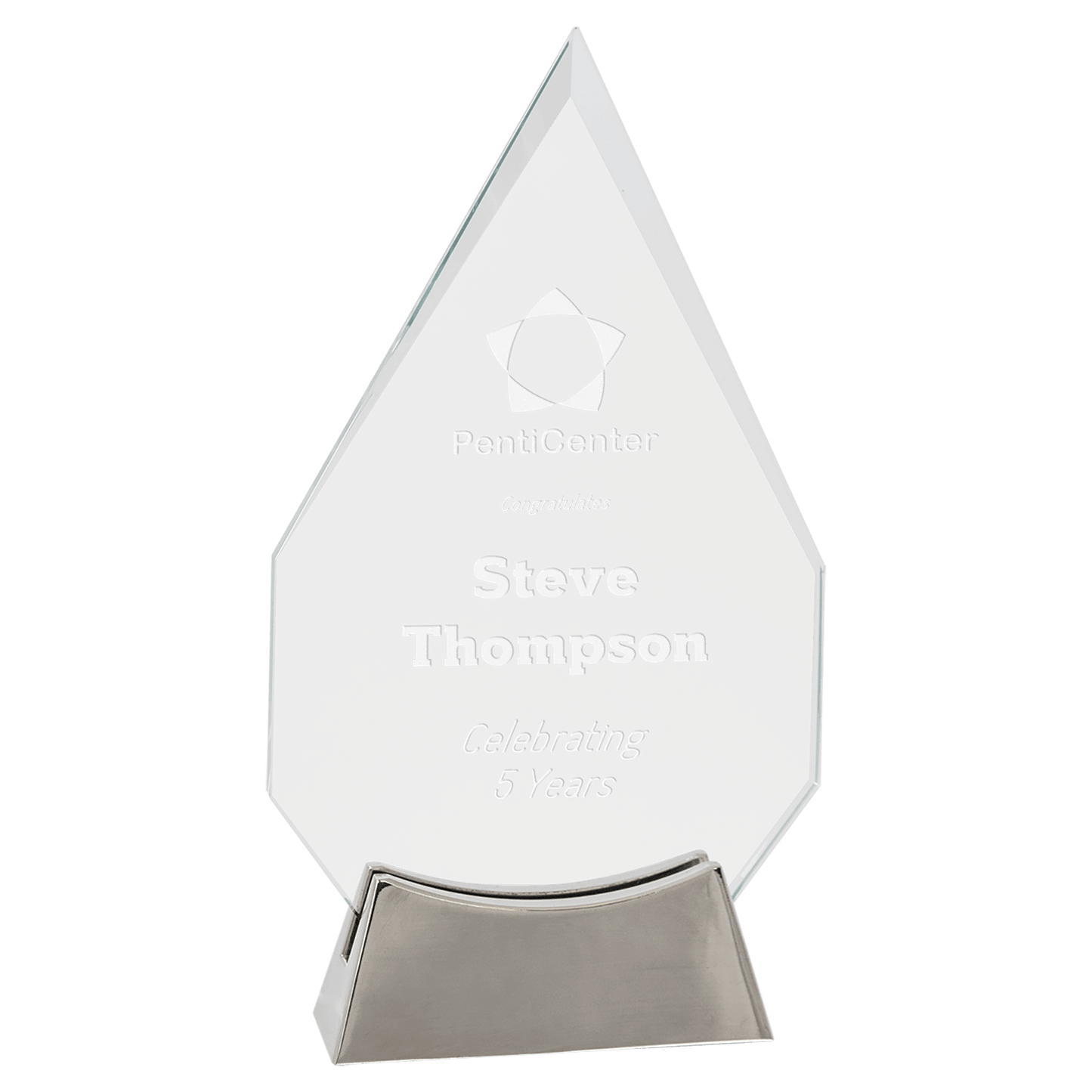8 1/2" Diamond Platinum Glass with Full Metal Base glass award laser engravable