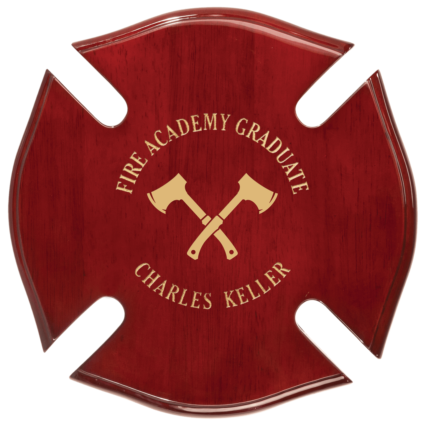 14" x 14" Rosewood Piano Finish Maltese Cross Plaque laser engravable