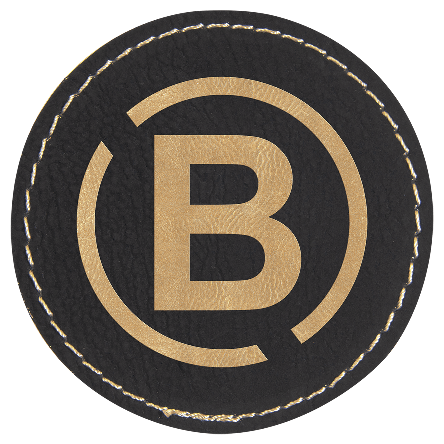 2 1/2" Round Black/Gold Laserable Leatherette Patch with Adhesive