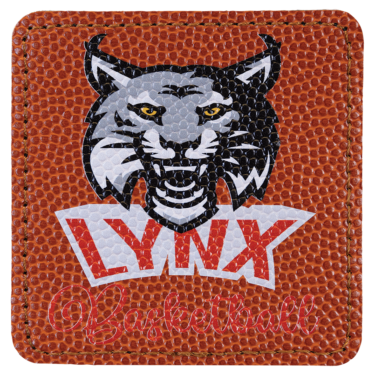 Basketball 3" x 3" Square Laserable Leatherette Patch with Adhesive