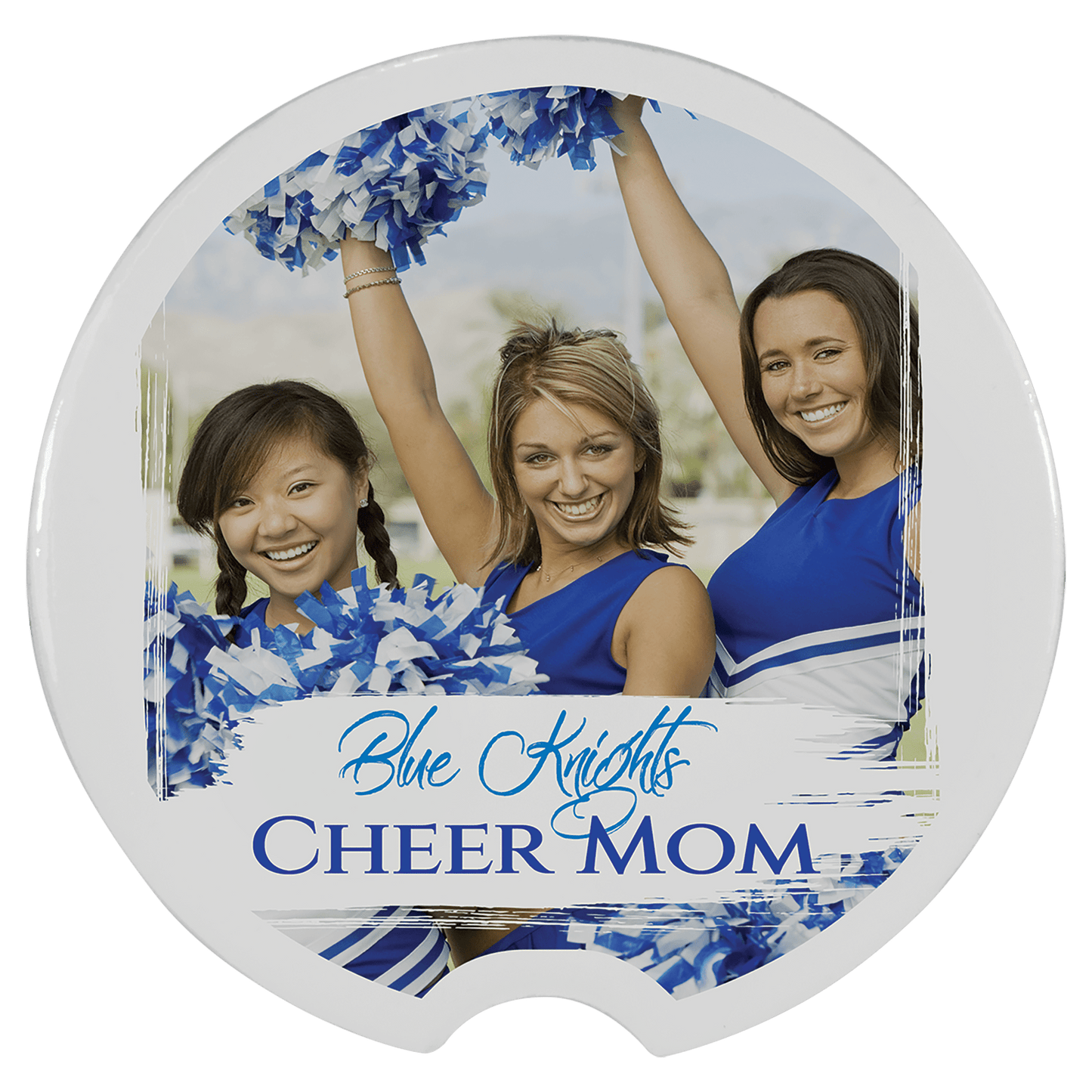 Personalized 2.5 inch gloss white ceramic car cup holder coaster with custom full-color design or photo
