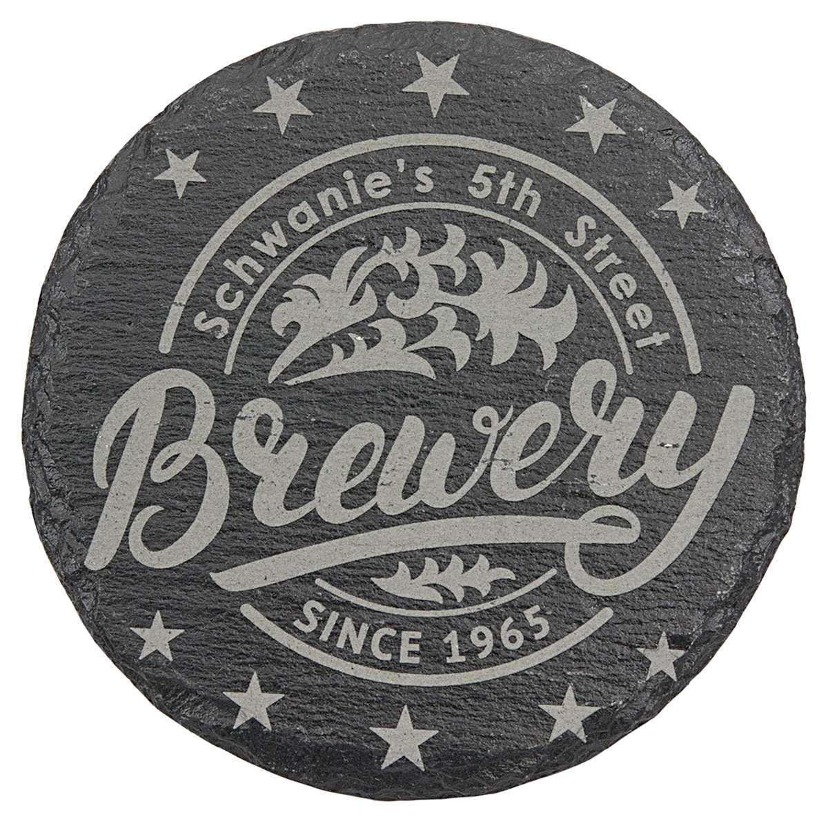 Personalized 4 inch round cork coaster with custom engraved name, monogram or logo
