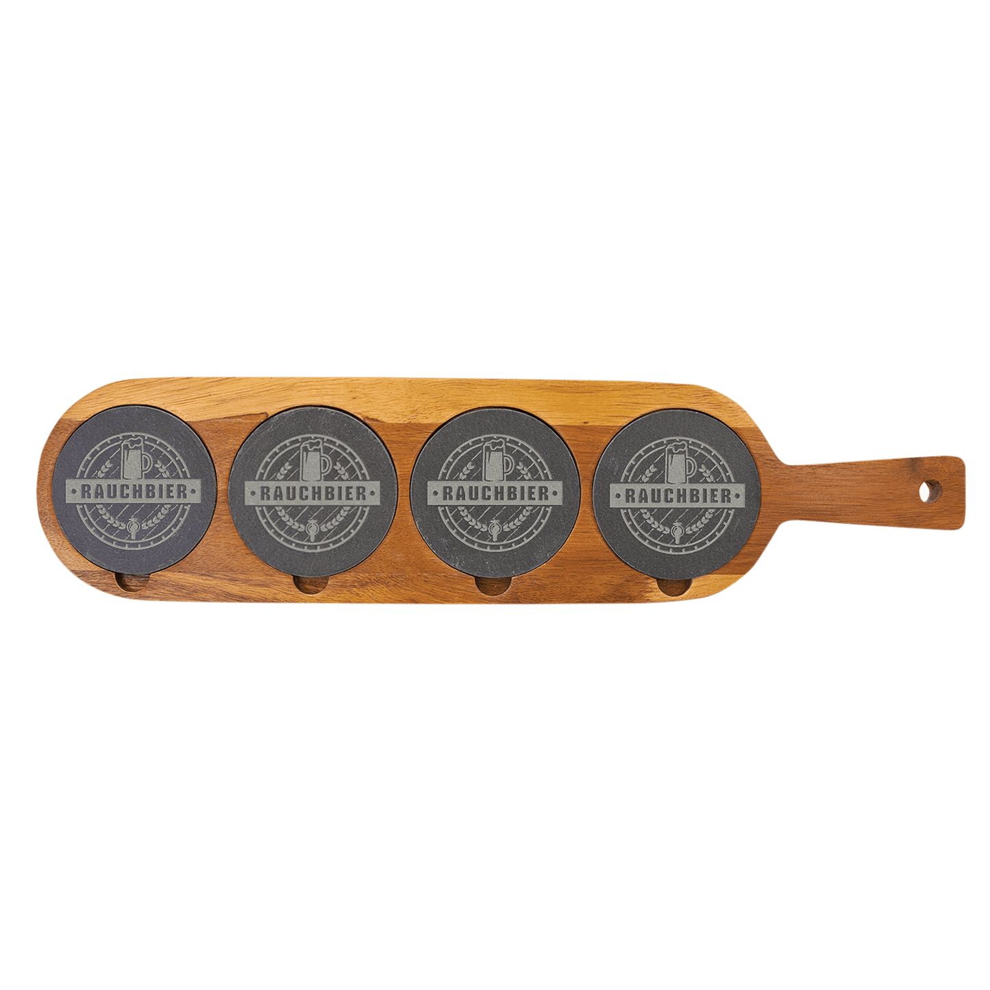 Personalized 18.5 inch acacia wood and slate serving board with custom engraved name or monogram