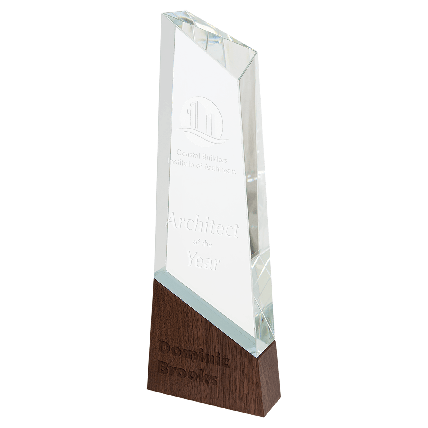 11" Peak Sierra Glass with Walnut Base glass award laser engravable