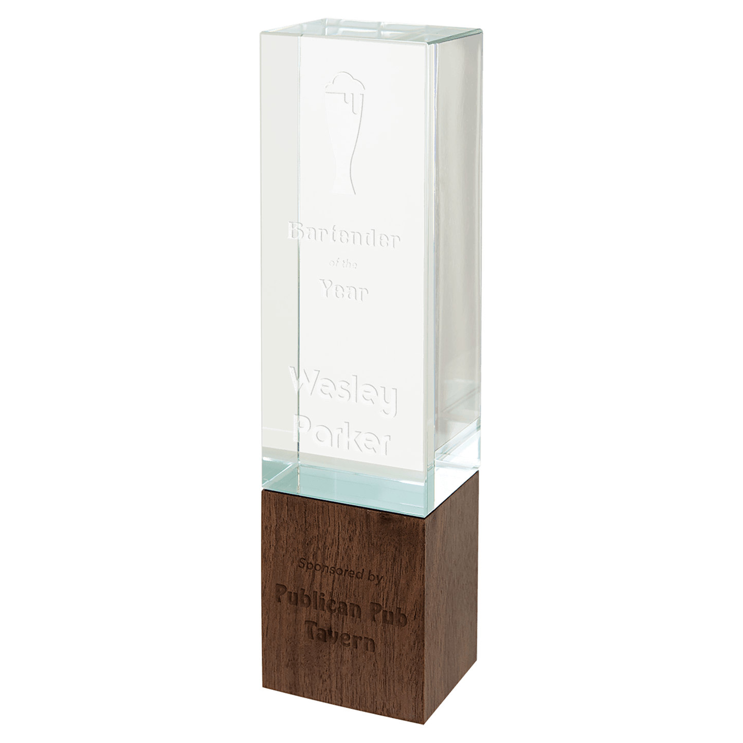 9" Rectangle Sierra Glass with Walnut Base glass award laser engravable