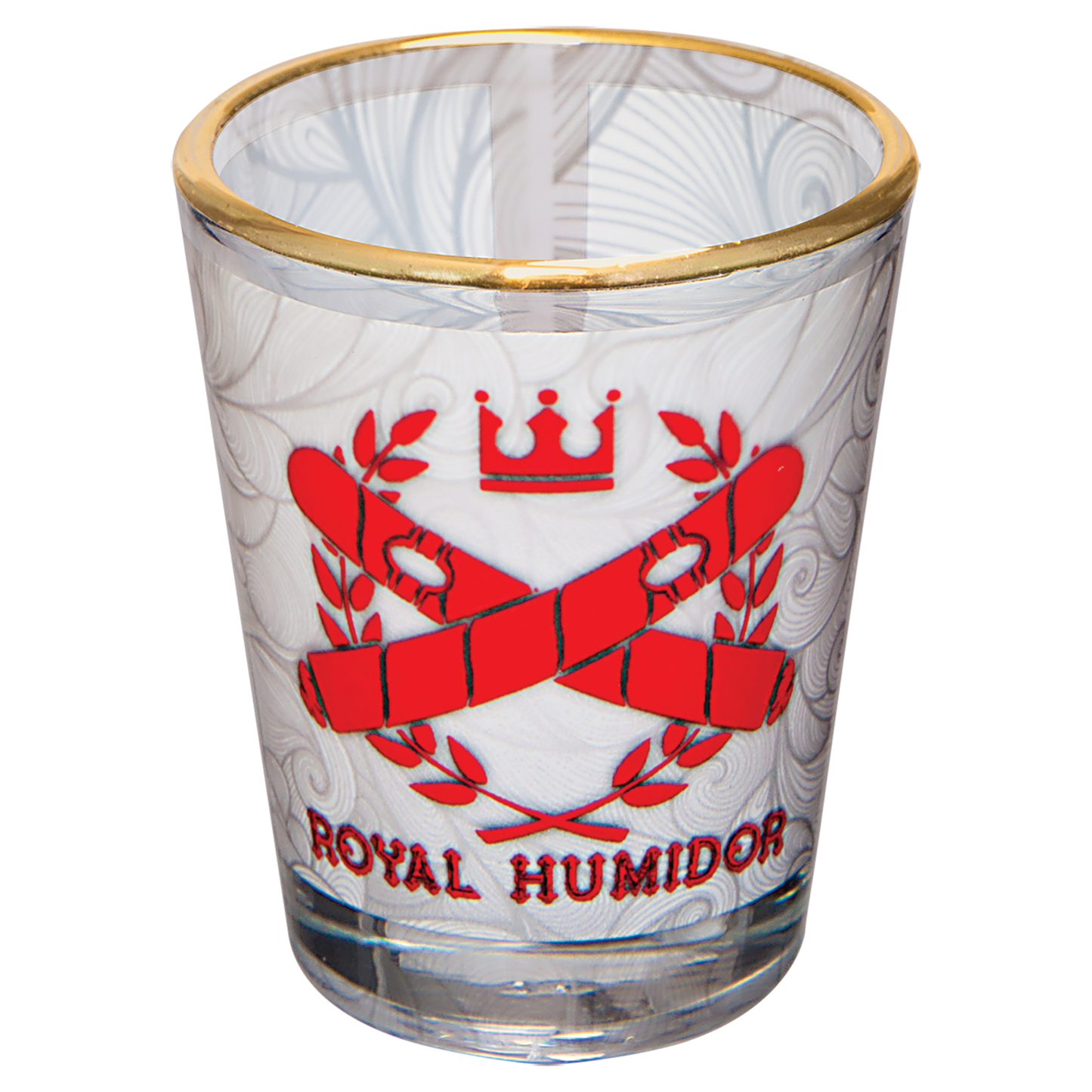Personalized 1.5 oz. glass shot glass with gold rim and custom full-color photo or design