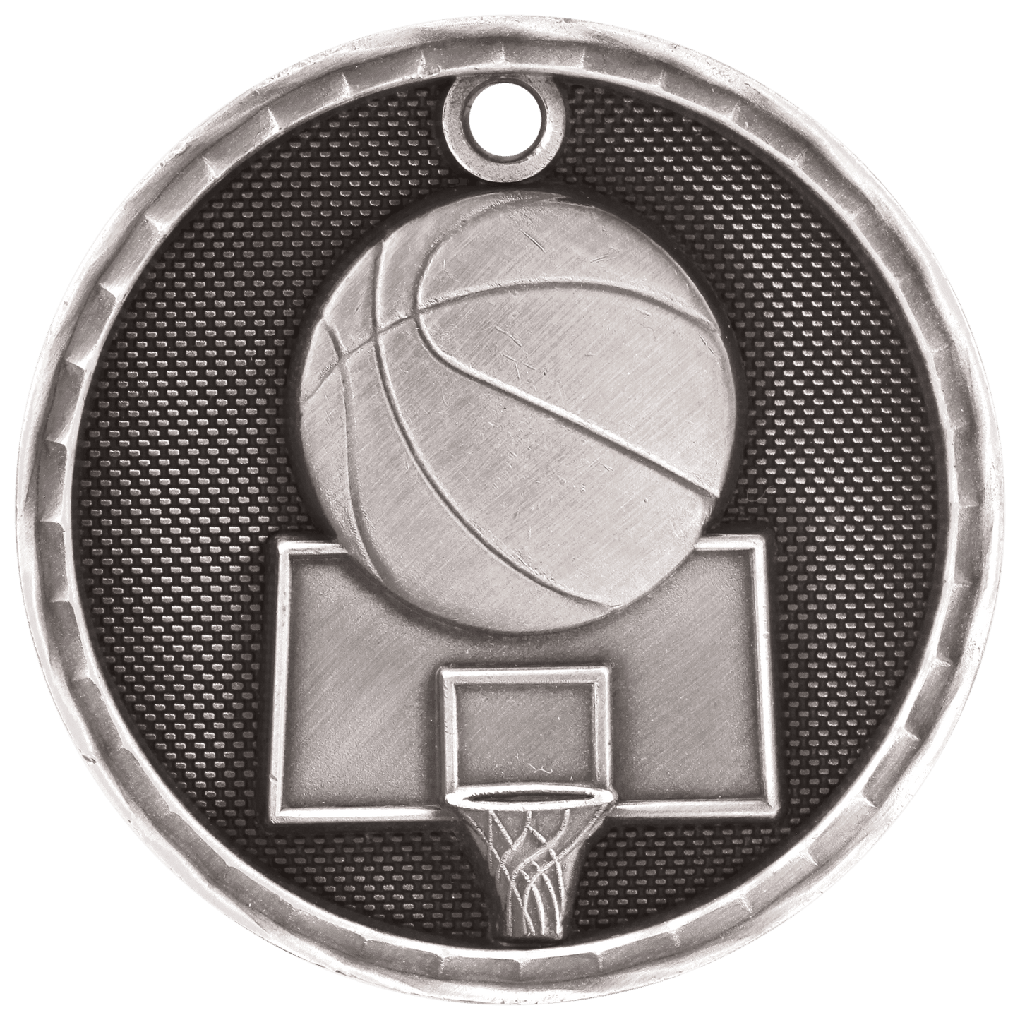 Antique Silver 2" 3D Basketball Medal