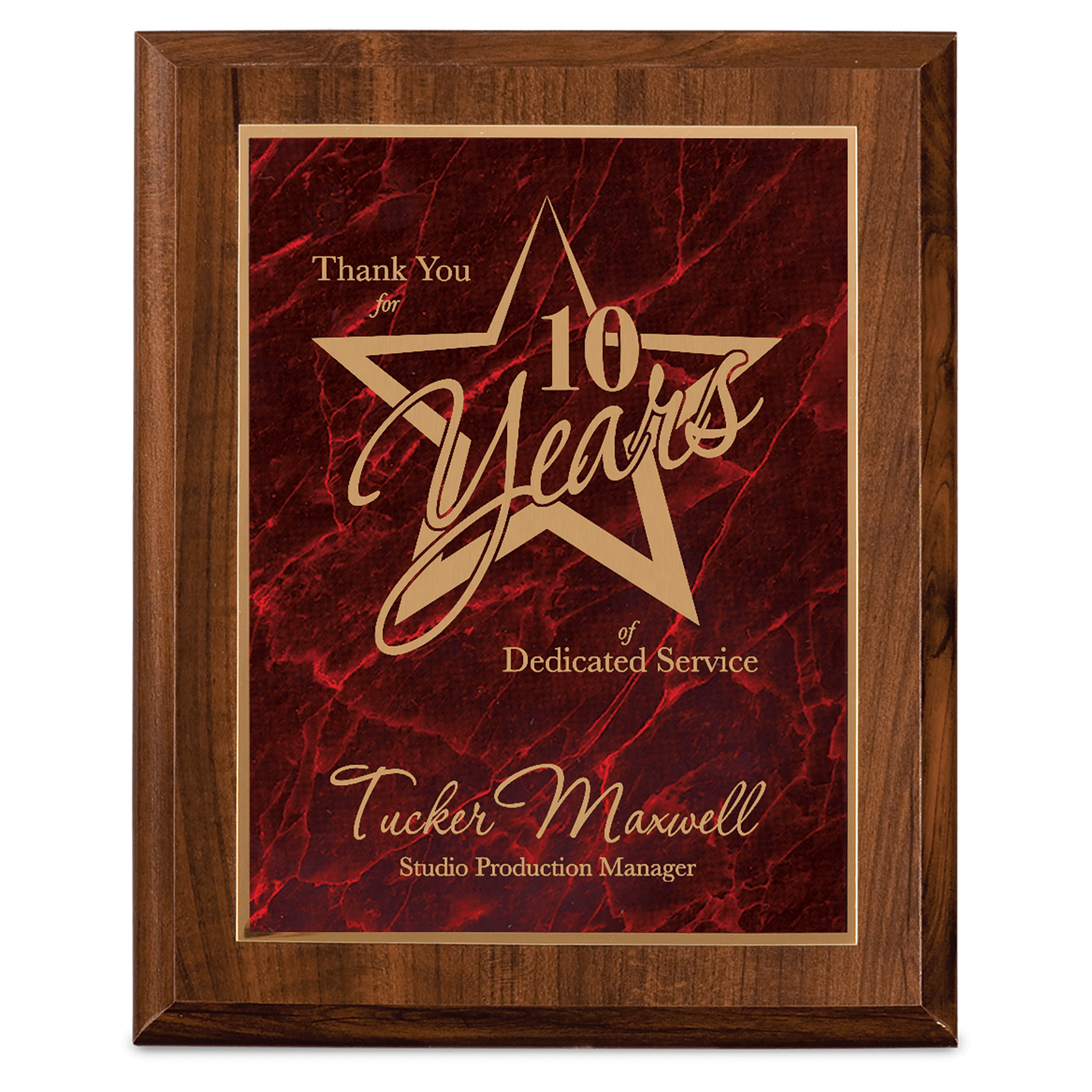 7" x  9" Cherry Finish Plaque with Red Marbleized Plate