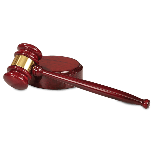 10" Rosewood Piano Finish Gavel with Brass Band & Sounding Block laser engravable