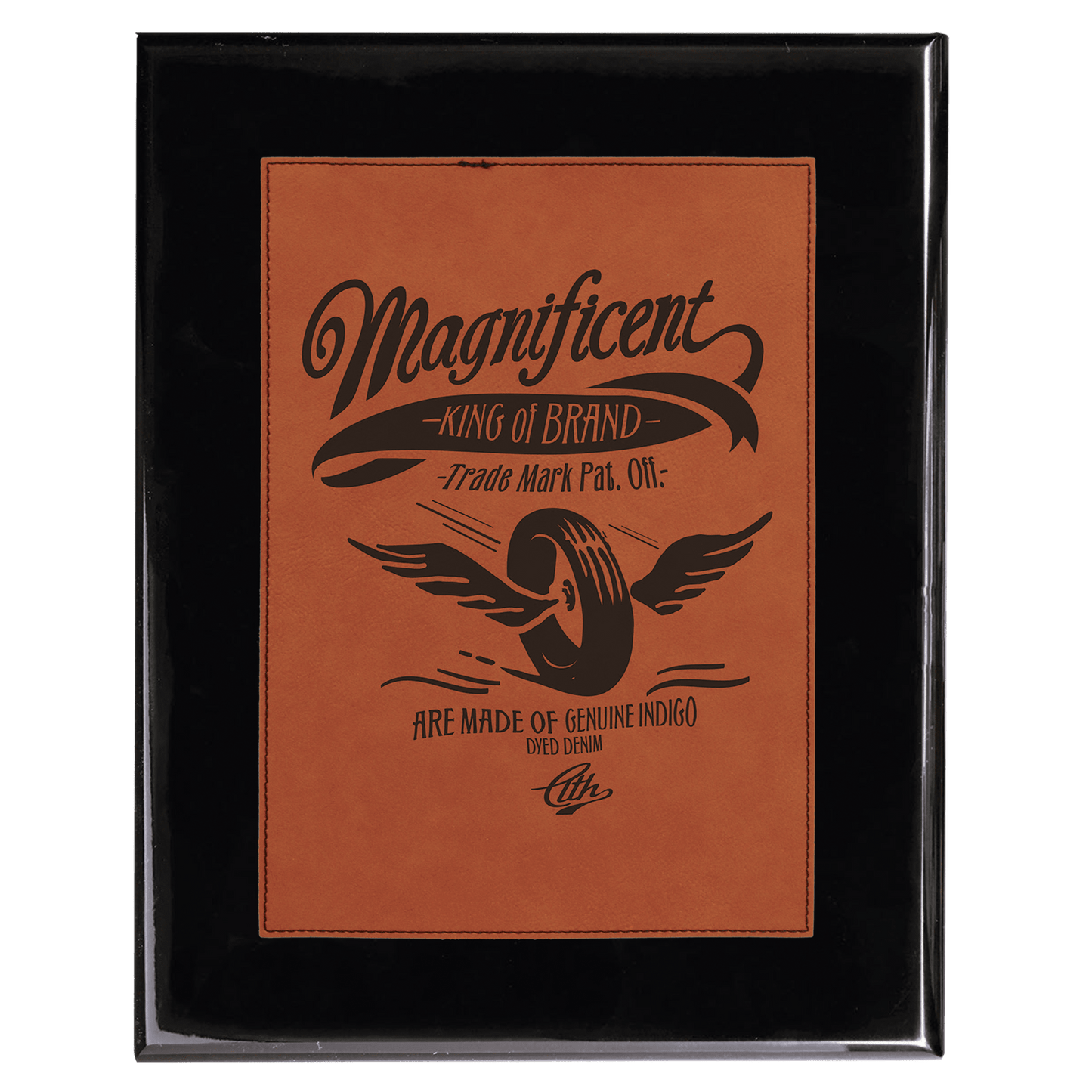 Black 9" x 12" Piano Finish Plaque with Rawhide Leatherette Plate laser engravable