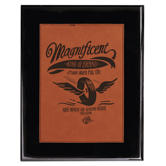 Black 9" x 12" Piano Finish Plaque with Rawhide Leatherette Plate laser engravable