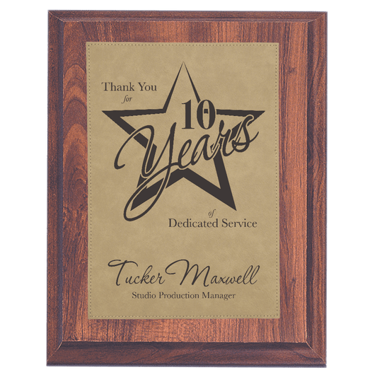 7" x 9" Elegant Cherry Finish Plaque with Light Brown Leatherette Plate laser engravable