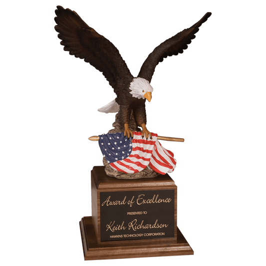Hand Painted Eagle on a Genuine Walnut Base laser engravable