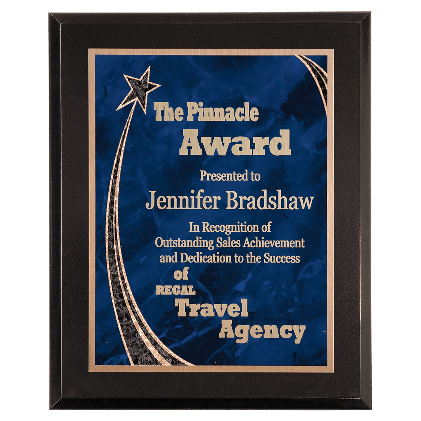 7" x 9" Premium Black Piano Finish Plaque with Blue Rising Star Plate laser engravable