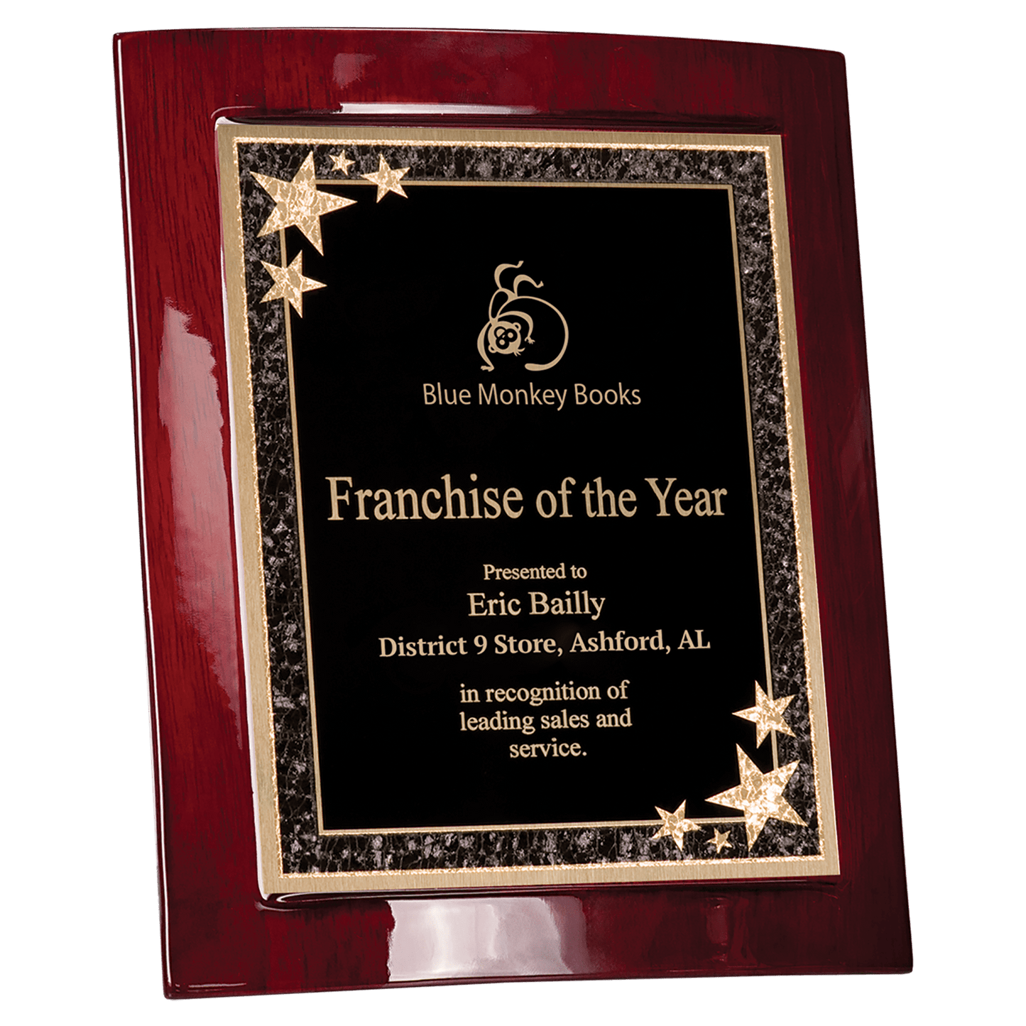 8 1/2" X 10" Rosewood Piano Finish Eclipse Plaque with Black Starburst Plate