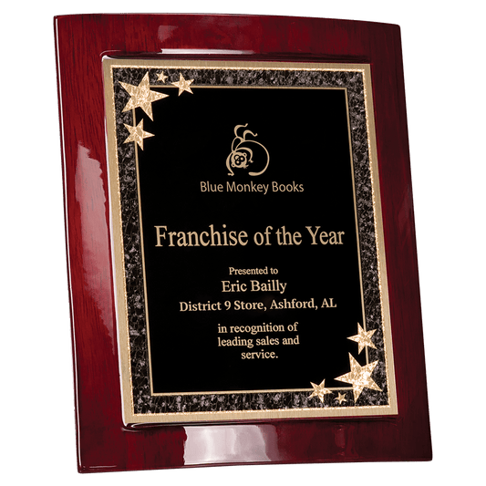 9 1/2" x 12" Rosewood Piano Finish Eclipse Plaque with Black Starburst P laser engravable