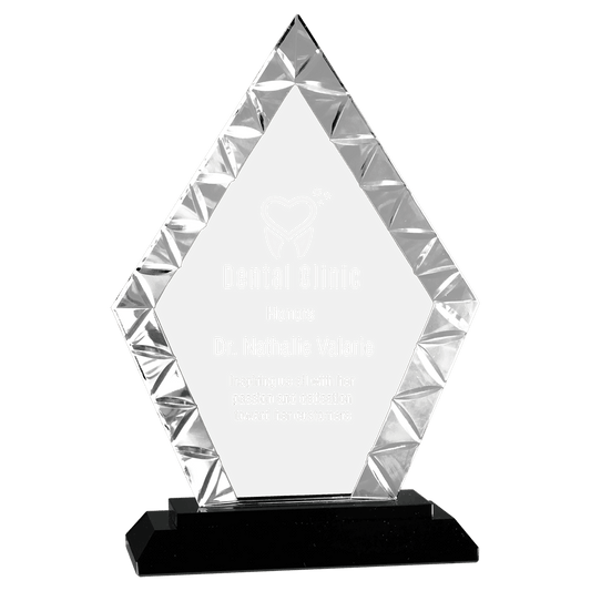 7 1/2" Diamond Accent Glass on Black Base crystal award laser engravable
