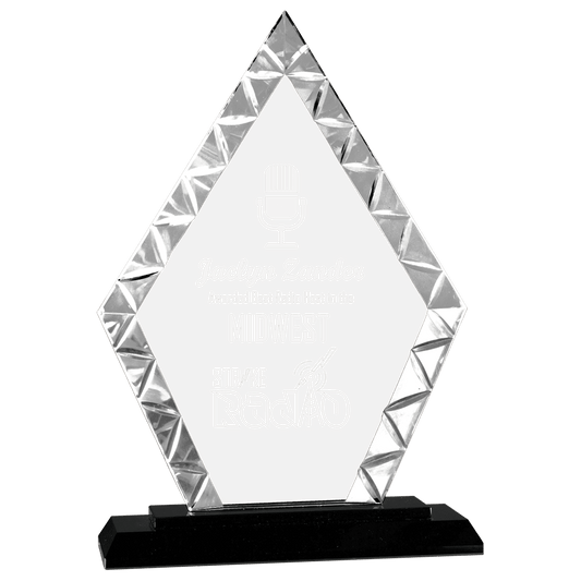 9" Diamond Accent Glass on Black Base crystal award laser engravable