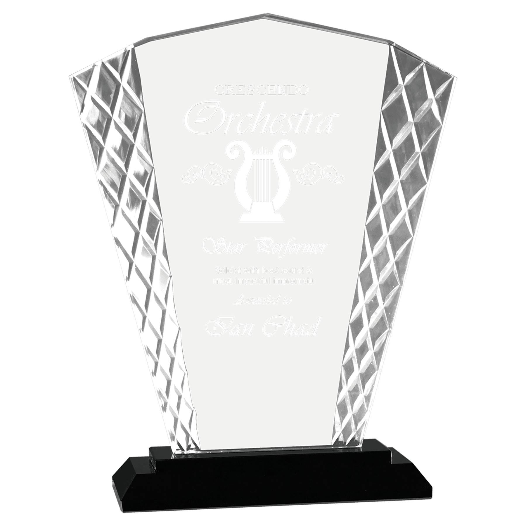 8" Fan Accent Glass on Black Base crystal award laser engravable