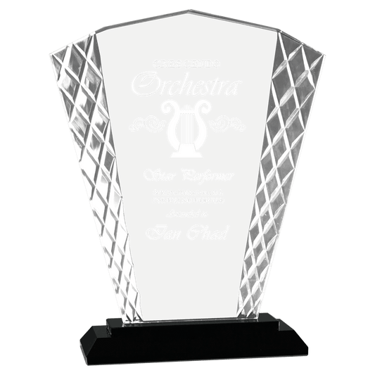 8" Fan Accent Glass on Black Base crystal award laser engravable