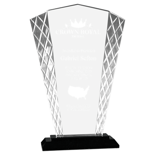 9 1/2" Fan Accent Glass on Black Base crystal award laser engravable