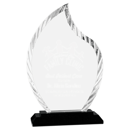 8" Flame Accent Glass on Black Base crystal award laser engravable