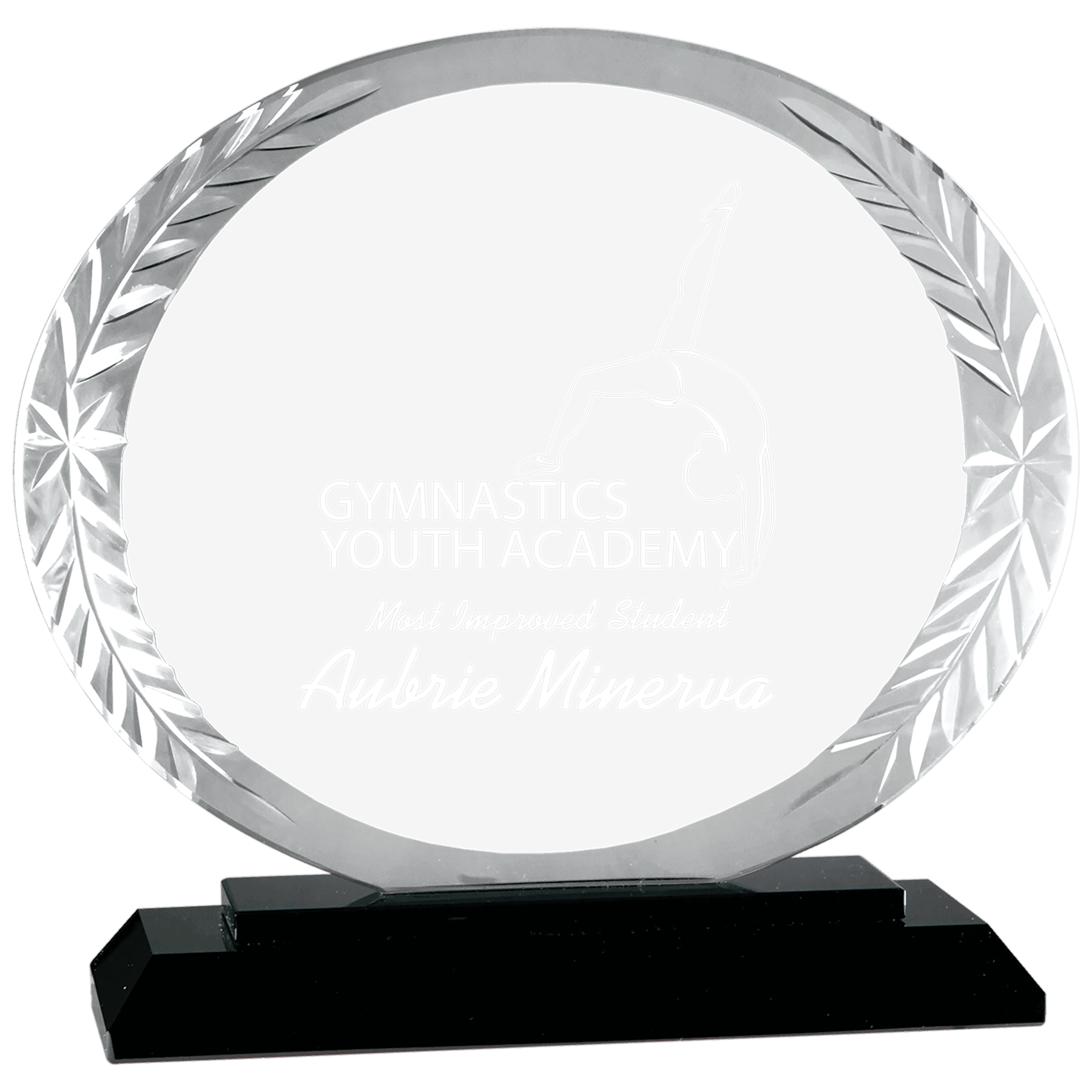 5 3/4" Oval Accent Glass on Black Base crystal award laser engravable