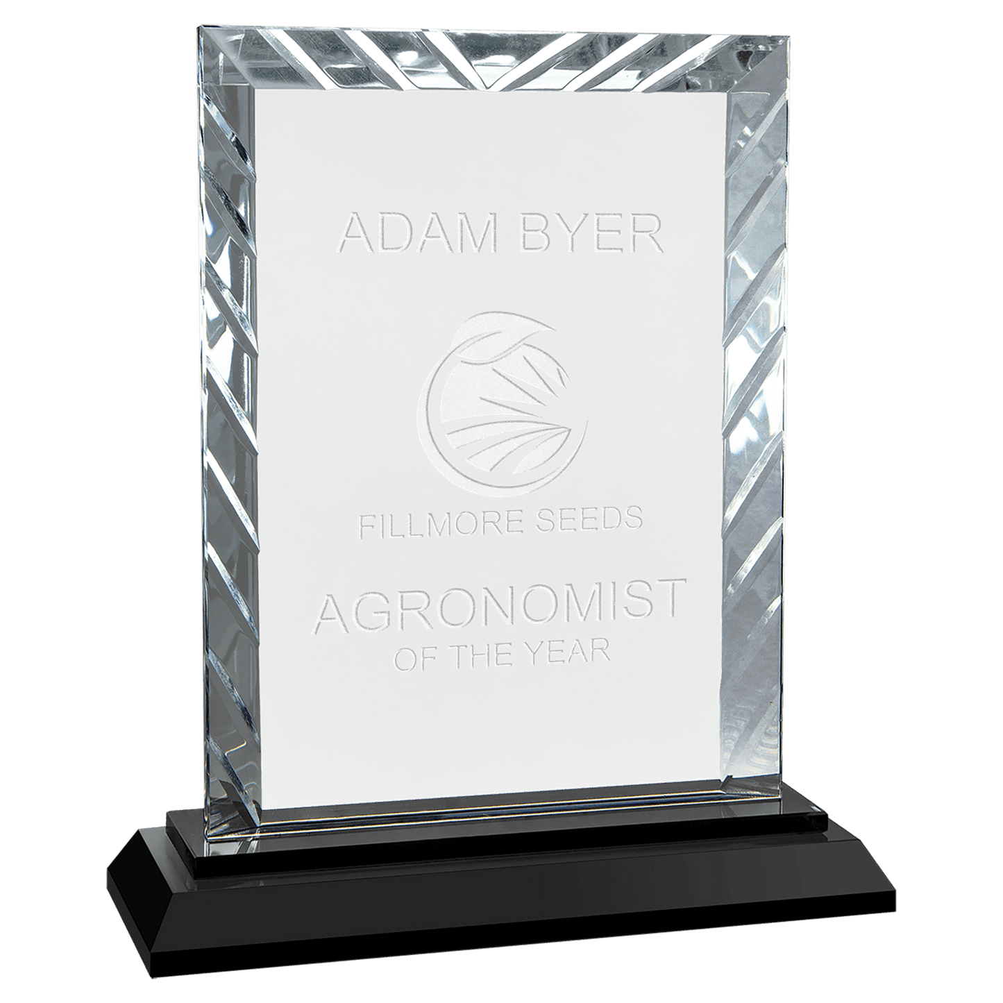 7" Rectangle Accent Glass on Black Base crystal award laser engravable