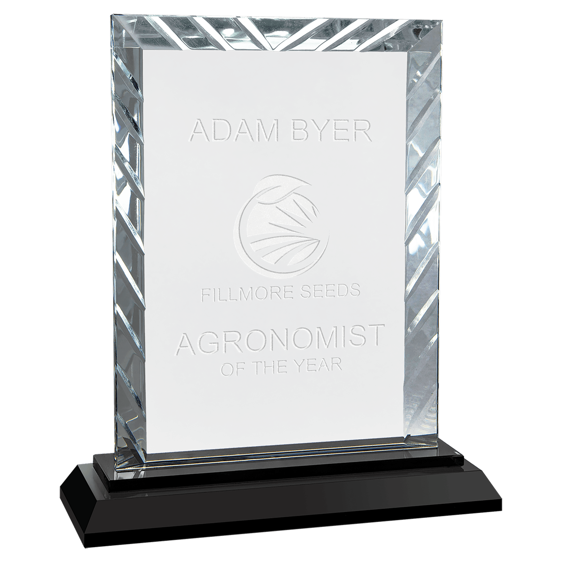 7" Rectangle Accent Glass on Black Base crystal award laser engravable