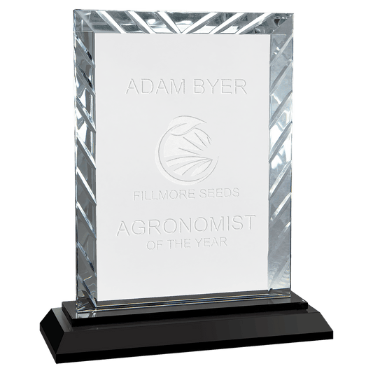 7" Rectangle Accent Glass on Black Base crystal award laser engravable