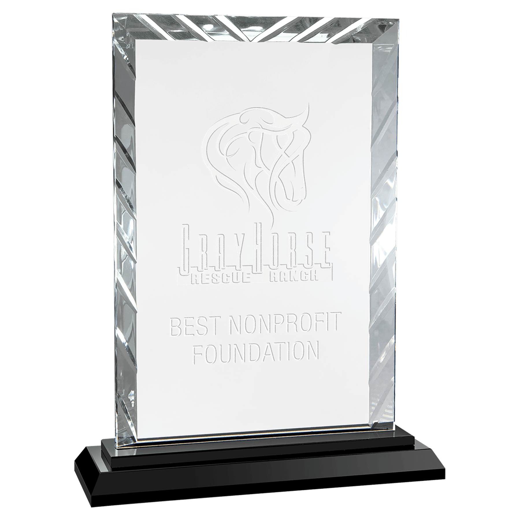 9" Rectangle Accent Glass on Black Base crystal award laser engravable