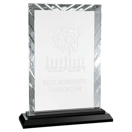 9" Rectangle Accent Glass on Black Base crystal award laser engravable