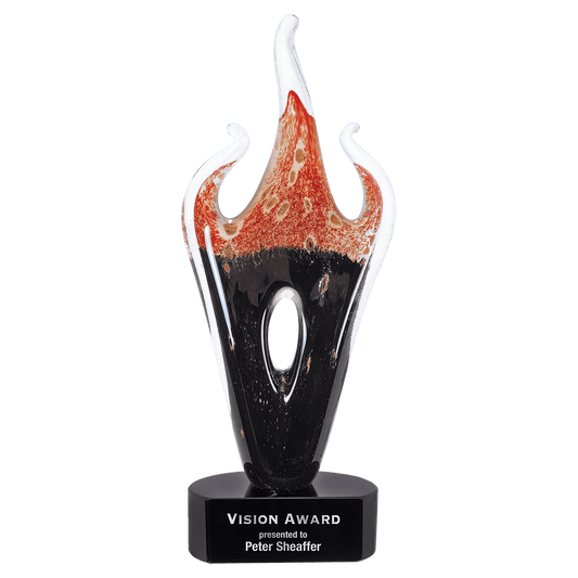16" Red & Black Flame Art Glass glass award laser engravable