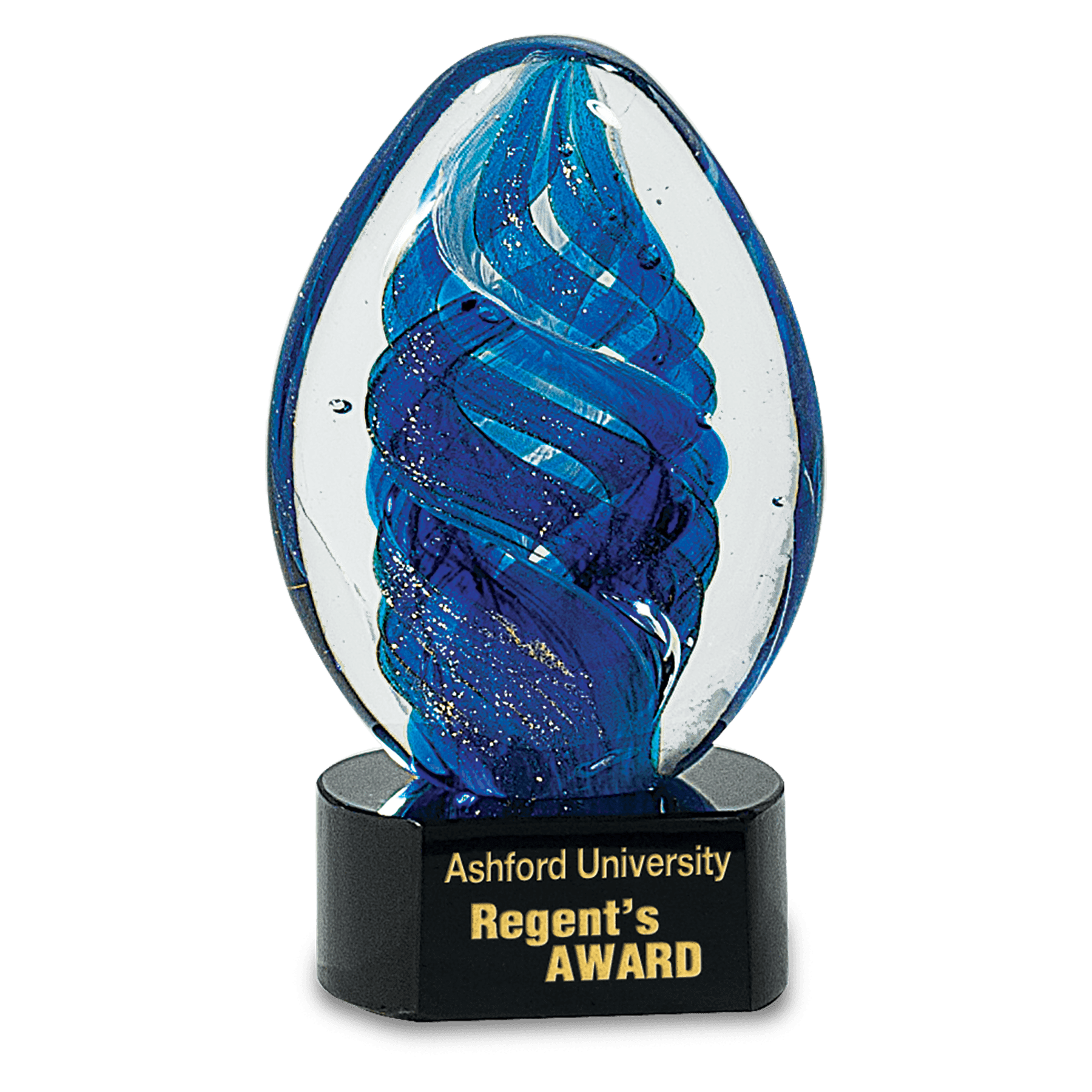 6" Blue Oval Swirl Art Glass glass award laser engravable
