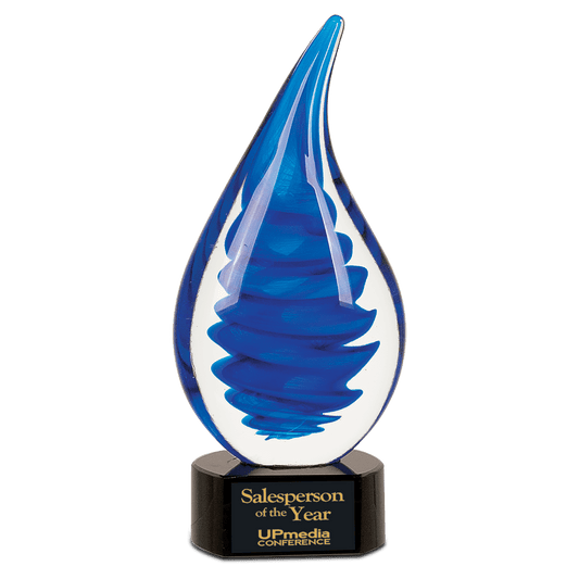 10 1/4" Blue Twist Raindrop Art Glass glass award laser engravable