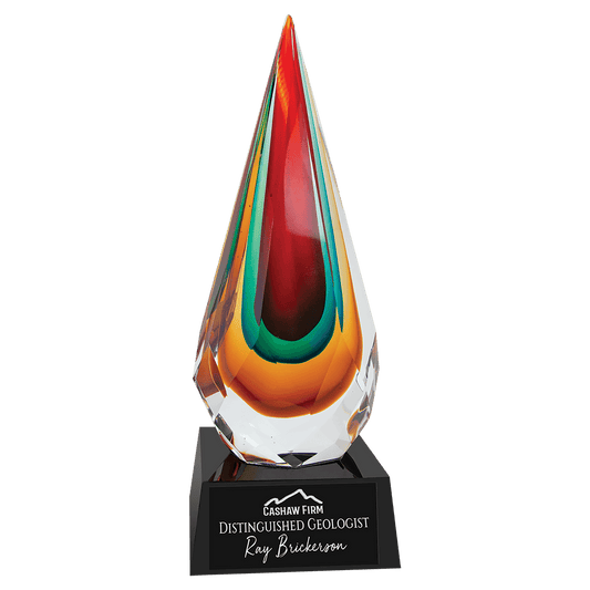 12" Faceted Rain Drop glass award laser engravable