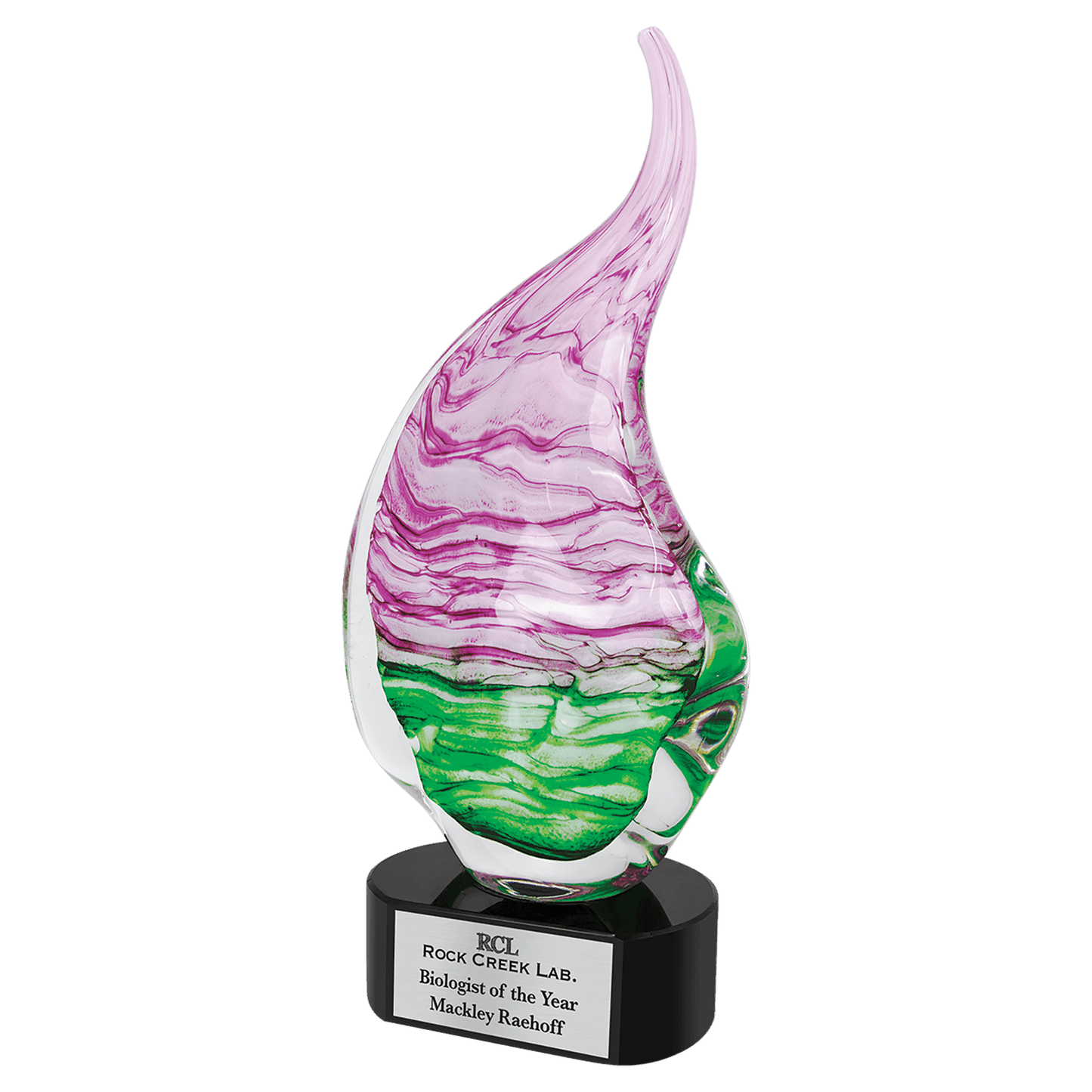 15 1/2" Pink/Green Art Glass glass award laser engravable