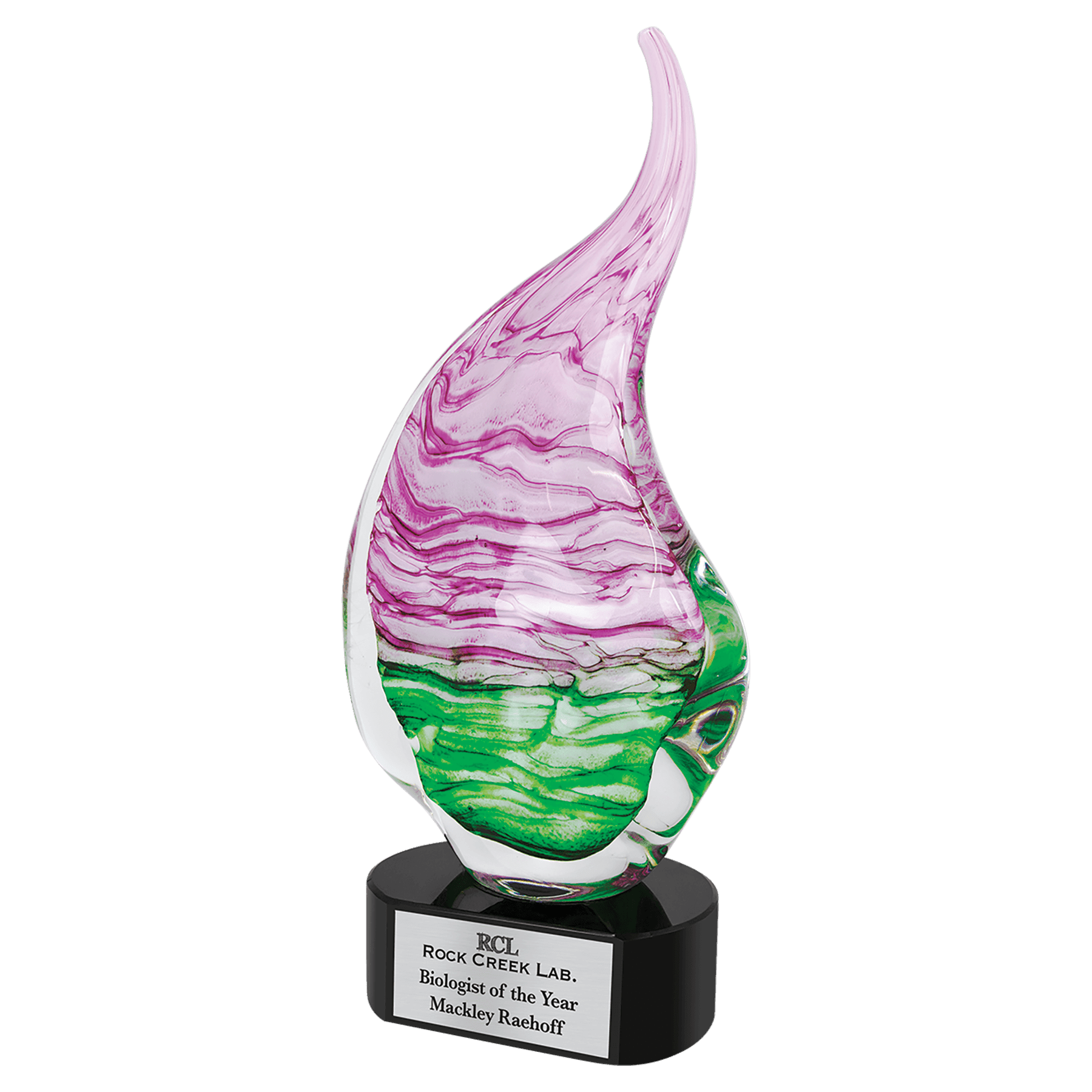 15 1/2" Pink/Green Art Glass glass award laser engravable