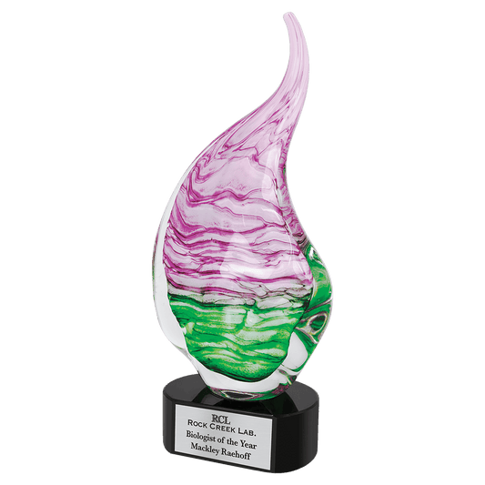 15 1/2" Pink/Green Art Glass glass award laser engravable